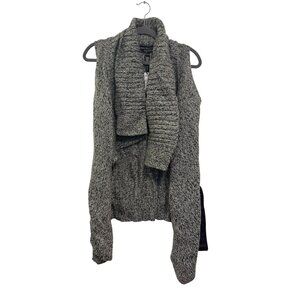 Angl Sleeveless Open Front Knitted Cardigan Womens S Gray Ribbed Tie-Back Sweate